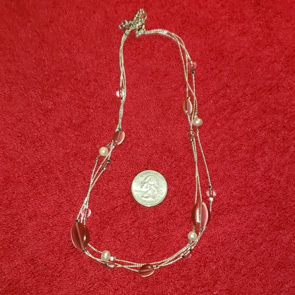 Silver tone pink beads & faux pearls.